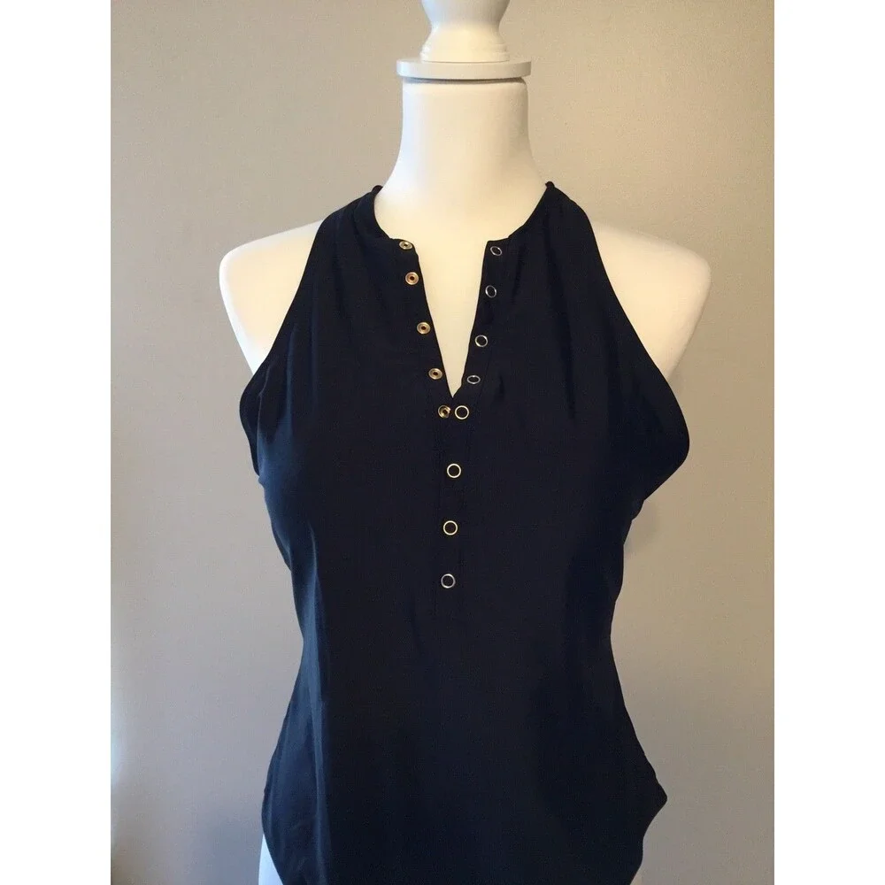 Old Navy Black Ribbed Halter One-Piece Swimsuit with Grommet Placket